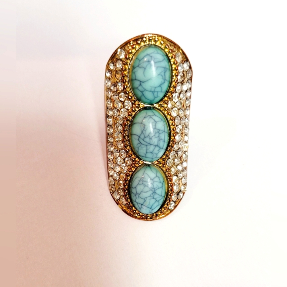 Boho Glam Triple Round Faux Turquoise Cocktail Ring